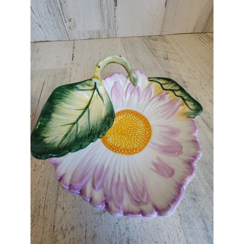 Palm tree vintage purple daisy plate vintage flower ceramic kitchen set home